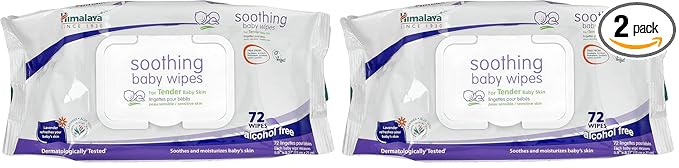 Himalaya Soothing Baby Calming Wipes for Soft, Clean, and Sensitive Skin, 72 wipes (Pack of 2)