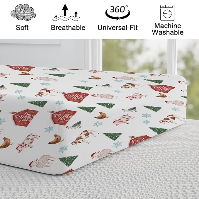Watercolor Farm Animals Changing Pad Cover Retro Barn Chicken Pig Hen Duck Windmill Tractor Diaper Change Table Cover Sheets for Boys Girls Soft Stretchy Fitted Changing Mat Sheets 32''x16''