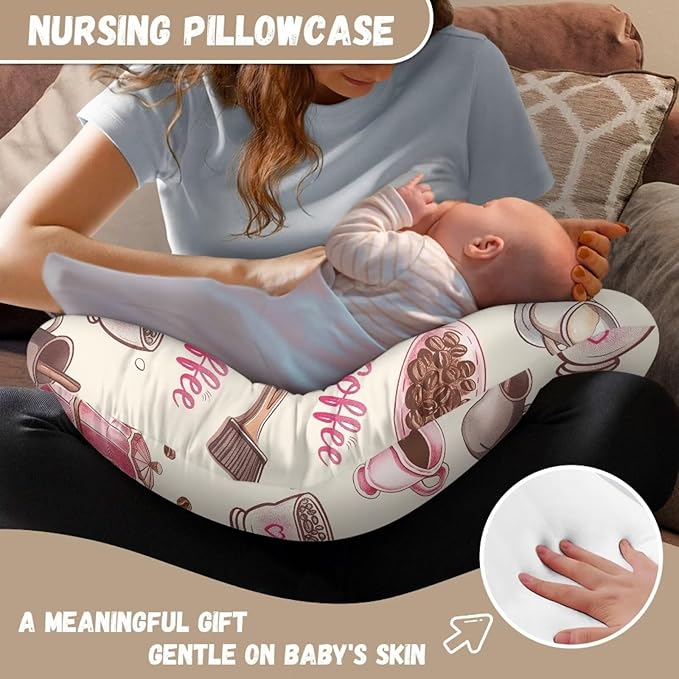 Baby Nursing Pillow Cover Coffee Snack Breastfeeding Pillow Cover Boys Girls, Nursing Pillow Case for Newborn Nursing Pillow Slipcovers for Breastfeeding Moms