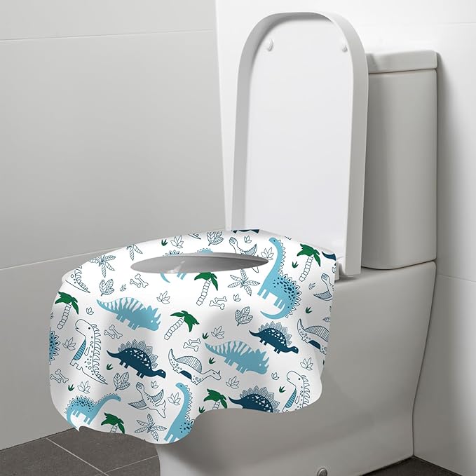 40 Pack Toilet Seat Covers Disposable for Kids Toddlers & Adults, Extra Large Waterproof Toilet Cover Individually Wrapped Travel Essential Portable Potty Training in Public Restrooms, Trip - Dinosaur