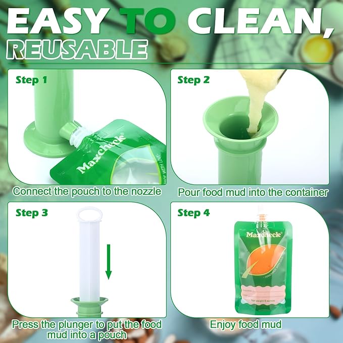 Maxcheck 103 Pcs Refillable Baby Food Pouches Maker Set Include 100 Pcs Portable Fruit Puree Pouch Storage Bags, Baby Food Maker, Pen and Brush for Babies Kids Toddlers
