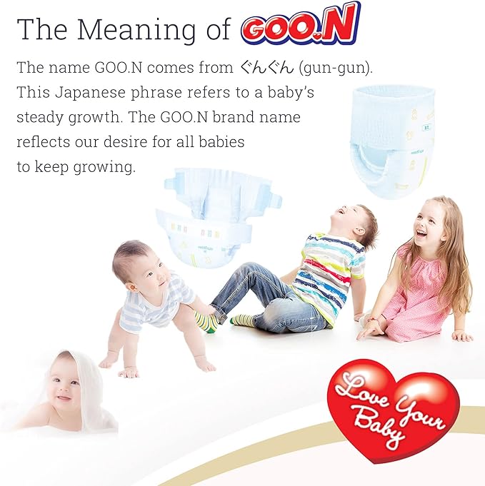 GOO.N Plus+ Diapers L Size (up to 31 lb) Unisex 54 Count Japanese Tape Straps Sensitive Skin, Made in Japan