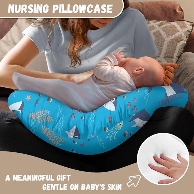 Shark Nursing Pillow Cover, Fits The Original Support for Breastfeeding, Bottle Feeding, and Bonding Shark Comfortable Slipcover for Baby Girl and Boy Blue