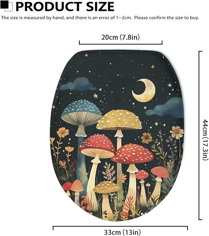 Mushroom Toilet Dust Cover Flannel Fabric Bathroom Covers Elastic Edges Stretch Washable Toilet Lid Covers for Bathroom Covers