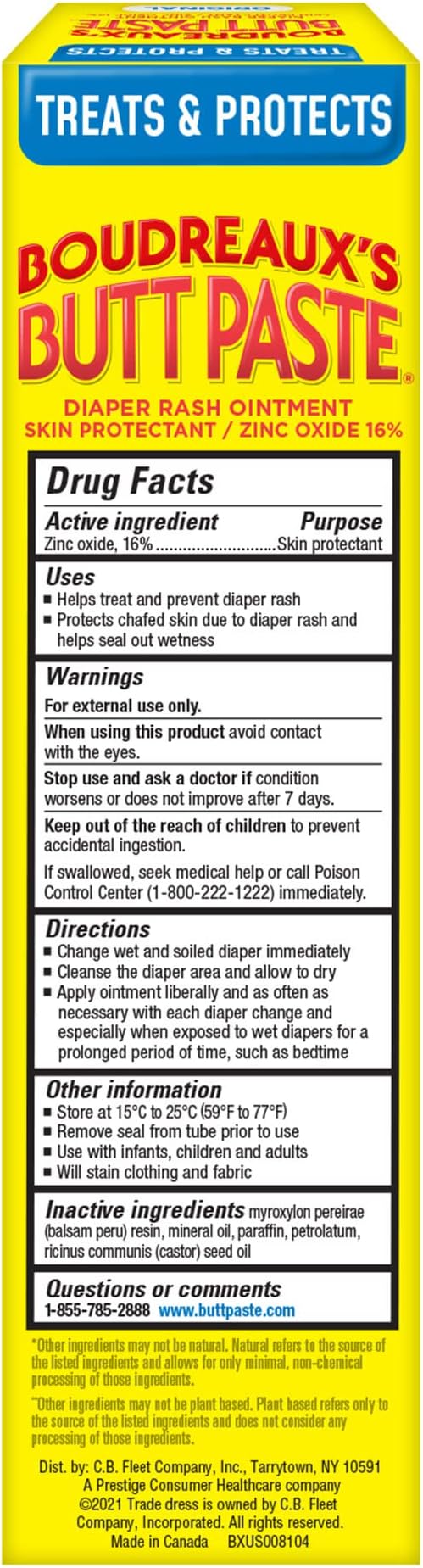 Boudreaux's Butt Paste Original Diaper Rash Cream, Ointment for Baby, 4 oz Tube, 3 Pack