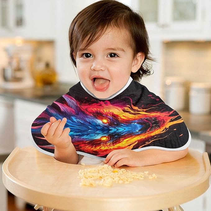 4 Pack Muslin Burp Cloths Dragon Fire Black Print Cotton Baby Burp Cloths Absorbent Soft Burping Cloth Washcloths for Newborn Babies 22x11 Inch