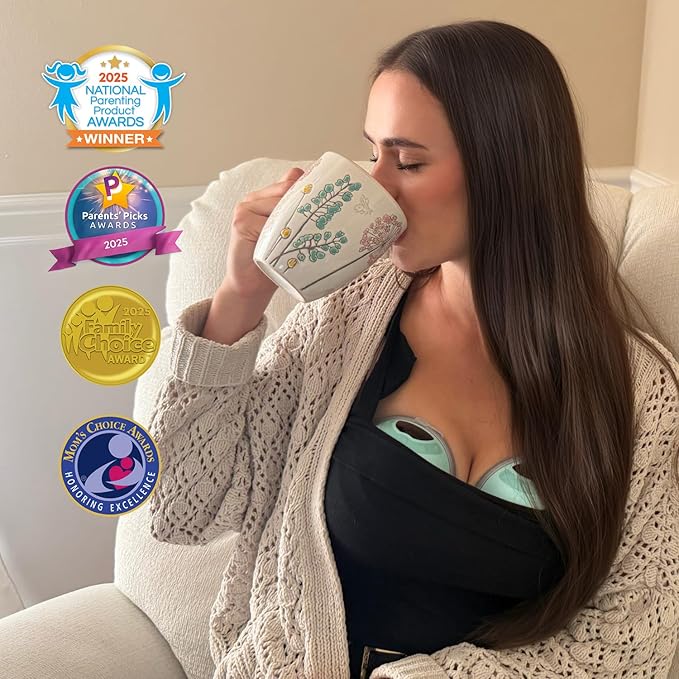 MomMed S33 Wearable Breast Pump with Case, Ultra-Quiet in-Bra Pump for Work & Night, One-Tap Pause, Night Light, Leakproof, 4 Modes 9 Levels, 17/19/21mm Inserts (Green, Double Pro (with Case))