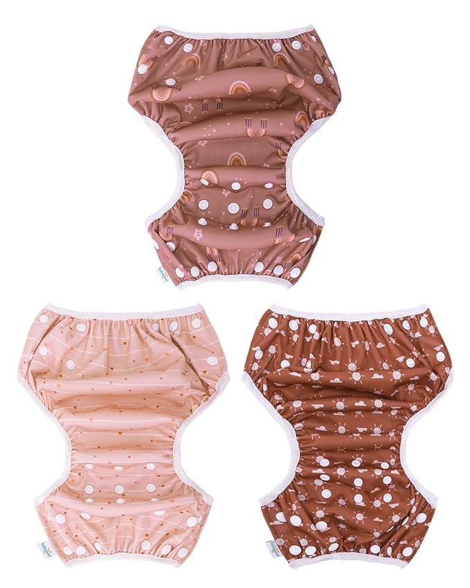 Babygoal Swim Diapers 3 Pack for 0-8M Newborn and Baby, Reusable Adjustable Washable for Swimming Lessons