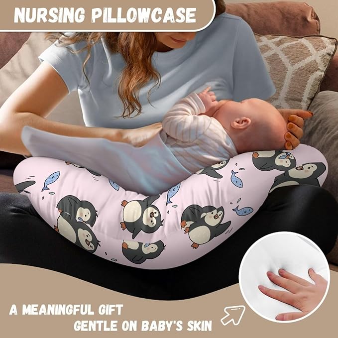 Music Penguin Nursing Pillow Cover Breastfeeding Pillow Covers for Breastfeeding Mom Hidden Zipper Design U-Shaped Pillow Covers Soft and Skin-Friendly
