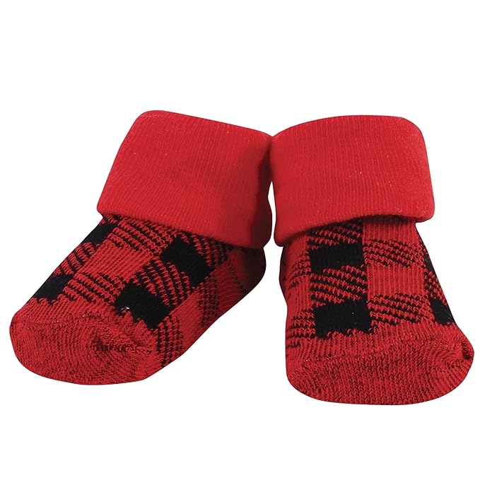 Hudson Baby Unisex Baby Cotton Bib and Sock Set, Baby Bear Plaid, One Size
