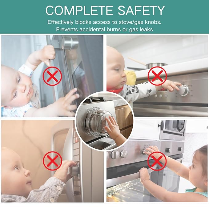 5 Pack Stove Knob Safety Covers – Child Proof Gas Stove Knob Covers, Universal Oven Lock Safety for Baby, Heat-Resistant Plastic Stove Knob Guards for Kitchen Safety (Black)