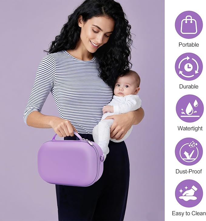 Wearable Breast Pump Bag for Hands-Free Breast Pumps, Hard Breast Pump Case for Momcozy/Willow/eufy/Security/Medela and More, Storage Bag for Pumping Travel Bag/Diaper Bag/Handbag (Purple)