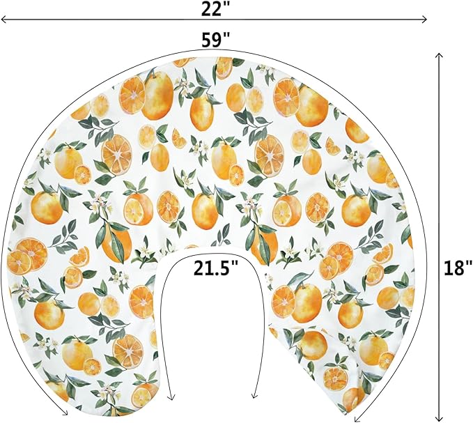 Watercolor Oranges Baby Nursing Pillow Covers for Boy Girl Orange Flowers Leaves Nursery Slipcovers for Breastfeeding Pillows Tropical Summer Citrus Fruits Soft Stretchy Covers for Newborn Infant