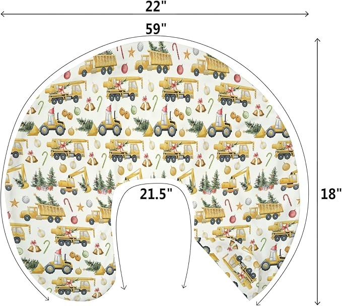 Christmas Trucks Construction Baby Nursing Pillow Covers for Boy Girl Dump Trucks Excavators Trees Nursery Pillowcase for Breastfeeding Pillows Winter Holiday Soft Stretchy Slipcovers for Newborn