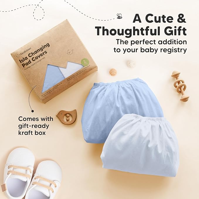 2-Pack Baby Changing Pad Cover for Girl, Boy - 34x18 Soft Viscose Derived from Bamboo Baby Diaper Changing Table Pad Cover Sheets, Neutral, Snug Fit Nursery Diaper Change Sheets (Blue Flax)