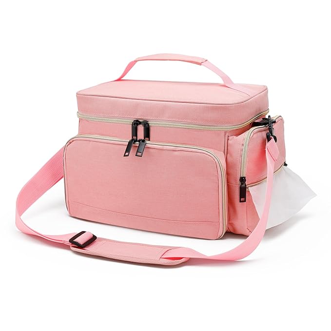 GDNasist Breast Pump Bag Fit for Spectra S1 and S2, Pumping Bags with Waterproof Mat for Pump Accessories, Portable Pump Carrying Case for Work, Travel and Family Use, Pink