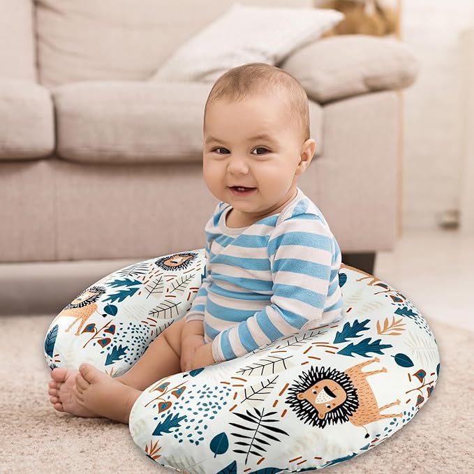 SWESEN Nursing Pillow Cover, Lion Breastfeeding Pillows Covers, Snug Fits Nursing Pillow Slipcovers for Boys Girls, Ultra Soft and Stretchy, Animal