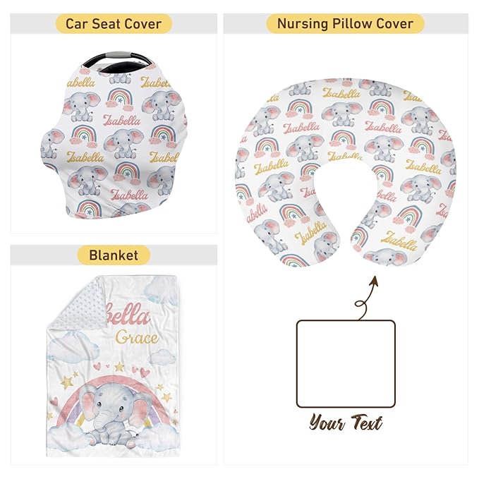 Dyoart Custom Baby Nursing Pillow Cover for Nursing, Elephant Theme Removable Nursing Covers for Breastfeeding Pillows, Ultra Soft Comfortable Slipcover for Newborn Baby Boys and Girls Rainbow