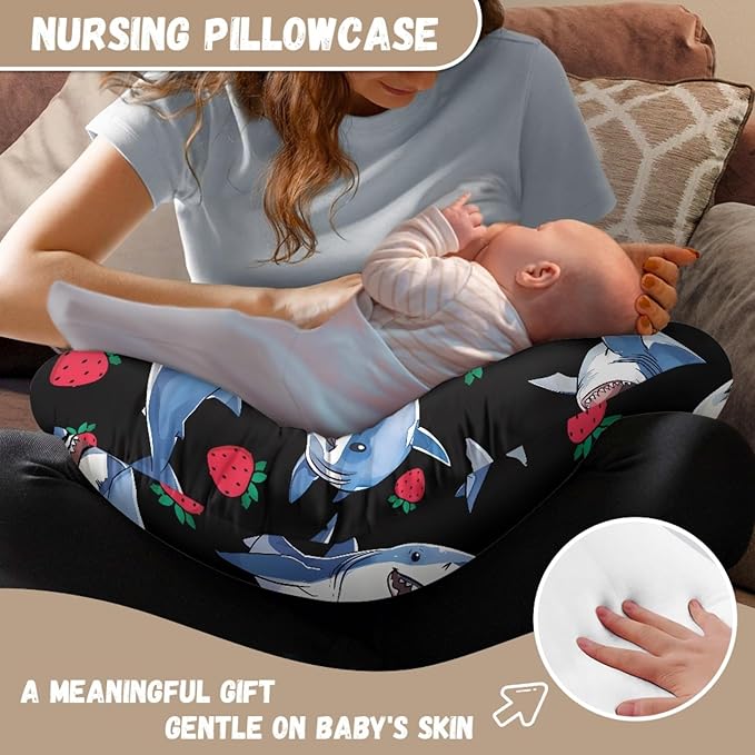 Forchrinse Shark Nursing Pillow Cover for Baby Boys Girls,Soft Breastfeeding Pillow Cover Washable Infant Feeding Cushion Cover