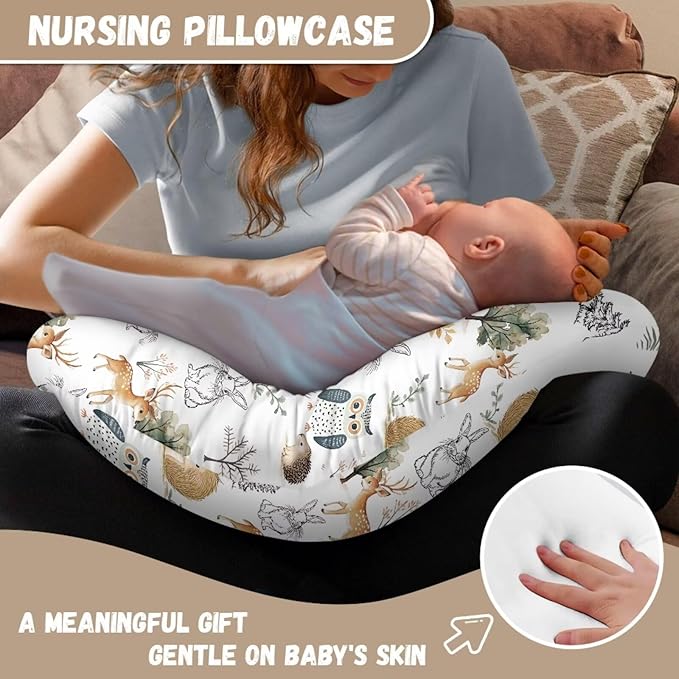 Nursing Pillow Cover Girl Boy, Soft and Comfy Breastfeeding Pillows Covers, Snug Fits Nursing Pillow Slipcovers for Boys Girls, Cute Deer Bunny