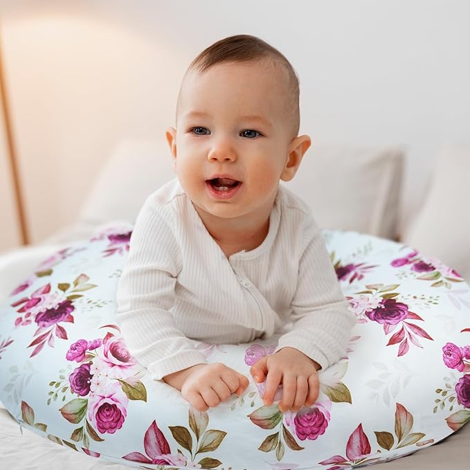 Nursing Pillow Cover, Ultra Soft Case for Baby Boy and Girls, Stretchy Removable Slipcover for Breastfeeding Pillows, Red Flower