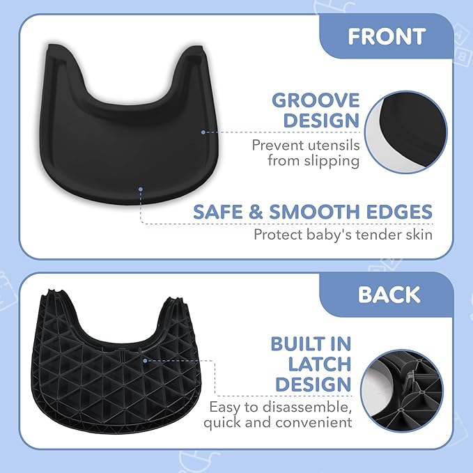 High Chair Tray Compatible with Stokke Tripp Trapp Chair – Matte Black – NO Suction Plate Feature – Ergonomic Curved Design – BPA-Free, Easy to Assemble