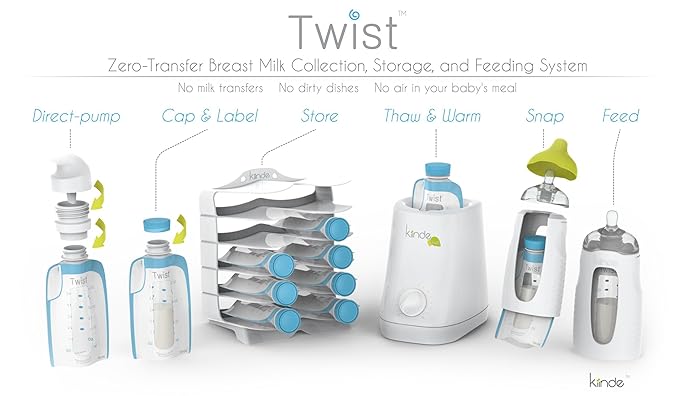 Kiinde Twist Pouch Breast Milk Storage Bags for Pumping, Freezing, and Feeding. Direct pump, direct feed, pre-sterilized, 6 Ounce (Pack of 40)