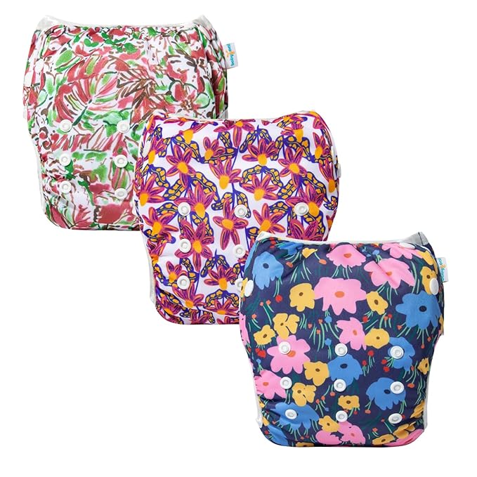 Babygoal Baby Girl Swim Diapers 3 Pack for 8M-3T Babies and Toddlers, Reusable Adjustable Washable for Swimming Lessons-Flower