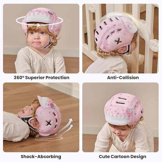 Baby Head Protector Baby Helmet for Crawling and Walking - No Bumps and Soft Safety Peak - Ultra Light and Adjustable Baby Head Protector Suitable for Babies 6-24 Months-Sweet
