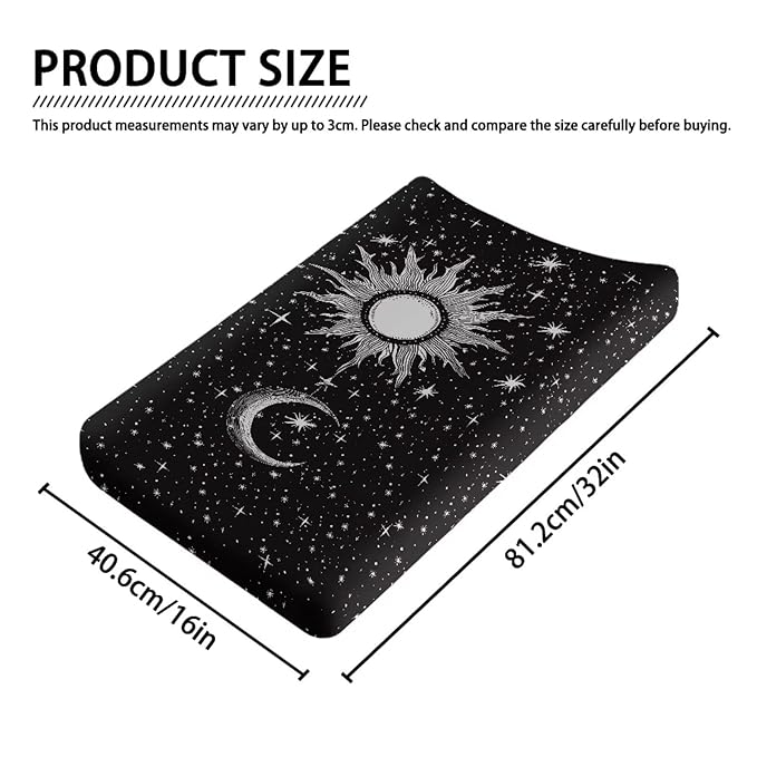 Moon Star and Sun Changing Pad Cover for Baby Girls Diaper Changing Pad Covers 32”x16” Newborn Infant Changing Table Sheet Changing Mat Covers Ultra Soft, Black