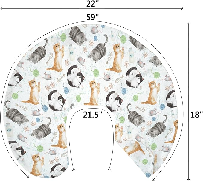 Cute Cat Baby Nursing Pillow Covers for Boy Girl Watercolor Cat Paws Mouse Toy Balls Neutral Nursery Pillowcase for Breastfeeding Pillows Cats Lovers Gift Soft Stretchy Slipcovers for Newborn Infant