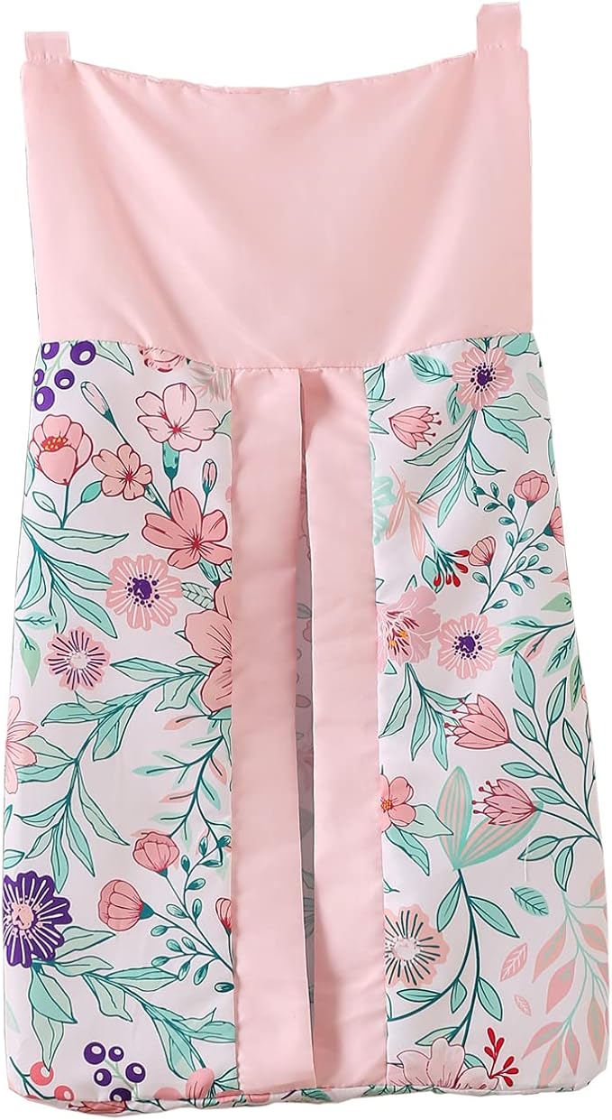 1 PC Pink Floral Cot Diaper Organizer Bag Baby Girl Pink White Rose Flower Crib Diaper Holder Bag