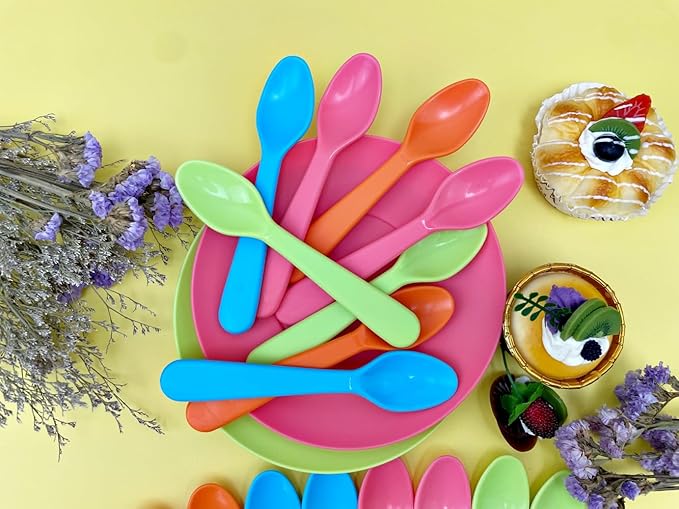 Jawbush 16 Pcs Kids Plastic Spoons, Reusable Toddler Utensils Kids Silverware Set with Bright Colors, Ideal for Travel School Lunch Box or Camping, BPA Free Kids Utensils Also for Adults