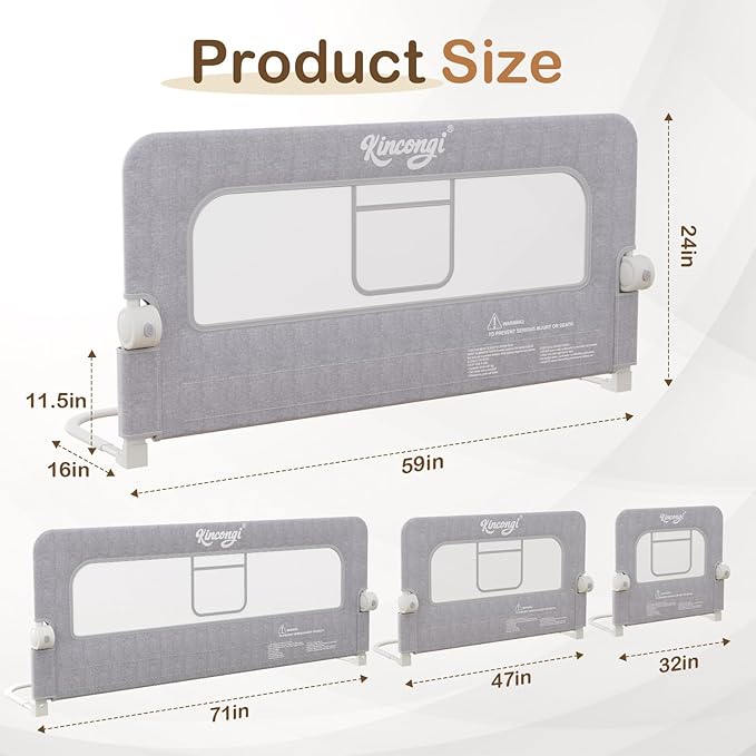 Bed Rail for Toddlers, 59 Inch Wider U-Shape Base Toddler Bed Rails, Swing Down Breathable Baby Bed Rail Guard for King, Queen, Full, Twin Bed Guard Rail for Toddlers