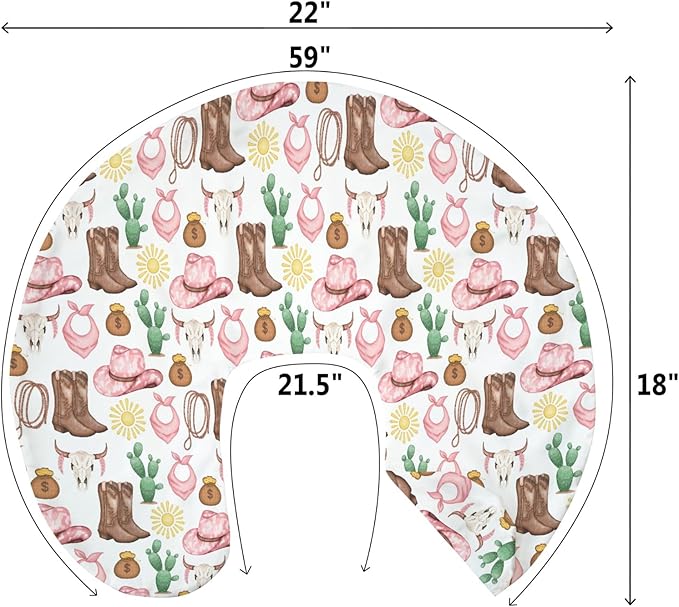Pink Western Cowgirl Baby Nursing Pillow Covers for Girl Cowgirls Boots Hat Horse Cactus Sun Cow Skulls Nursery Slipcover for Breastfeeding Pillows Wild West Soft Stretchy Cover for Newborn Infant
