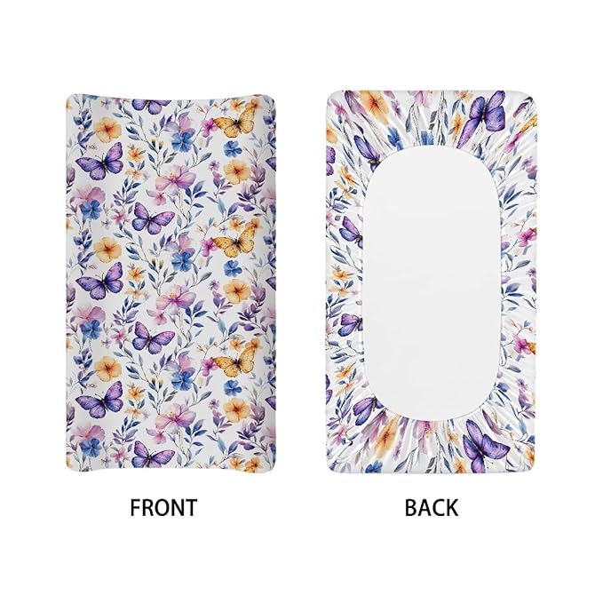 Butterfly Changing Pad Cover for Baby Floral Diaper Change Table Covers with Elastic Edge Easy to Install Baby Nursery Diaper Changing Pad Sheets