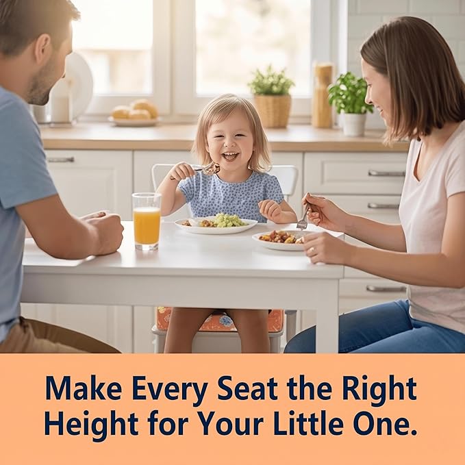 Toddler Booster Seat for Dining Table,Portable Kids Booster Seat - Adjustable, Non-Slip, Lightweight & Easy to Clean(Orange)