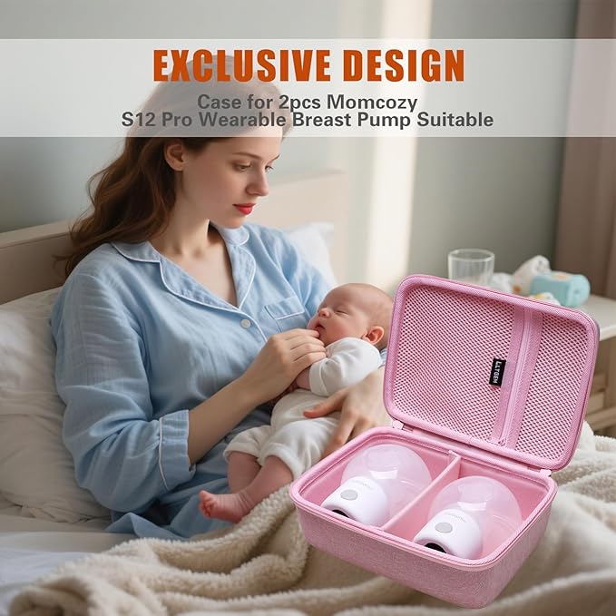 LTGEM Breast Pumps Carrying Bag Case Compatible with 2pcs Momcozy S12 Pro / S12Pro / S9 / M5 / All Momcozy Wearable Breast Pump Suitable, Breast Pump Small Storage Case(Pink)