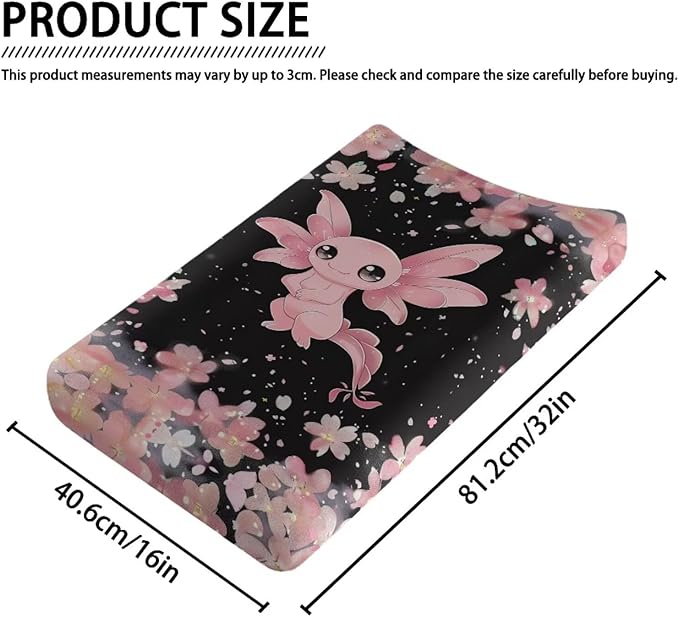 Changing Pad Covers for Boys Girls, Pink Floral Axolotl Diaper Changing Table Pad Cover Soft Breathable Changing Mat Cover for 32''x16" Cute Birthday Gifts for Baby