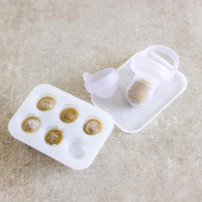 Olababy Silicone Food Feeder & Popsicle Set for Solid Food Introduction | Cooling Relief BPA Free Freezer Tray Combo for Fruit, Frozen Breastmilk, Puree, Smoothies for Infants, Babies