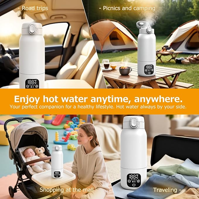 Portable Bottle Warmer for Travel,Dual Heating Modes for Breast Milk & Water,Fast Heating & Precise Temp Control,17 Ounces Portable Bottle Warmer,car,Airplane Journey,Outdoors Christmas Gifts