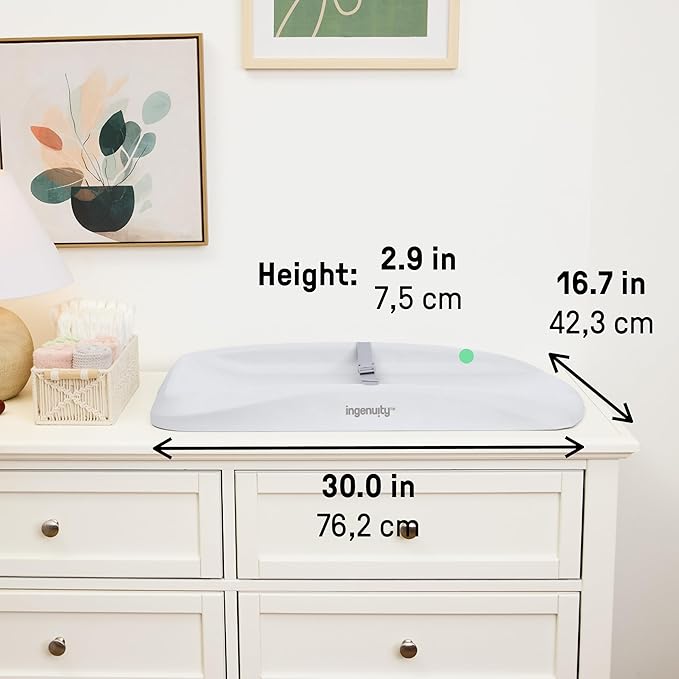 Ingenuity Comfy Clean Changing Pad, Waterproof EVA Foam, Easy-Wipe Cushion with Safety Strap & Non-Slip Bottom, Fits Standard 31 in x 17 in Tables, Newborn & Up