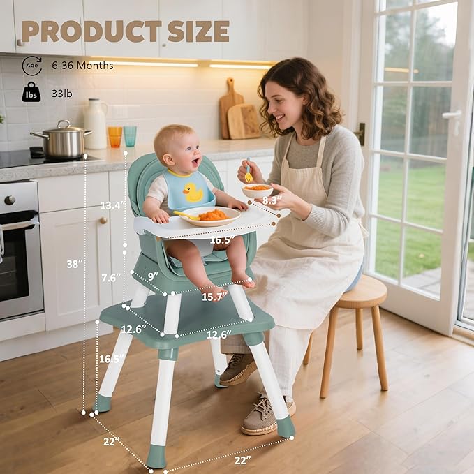 TODEFULL Baby High Chair, 8 in 1 Convertible Highchairs for Babies and Toddlers, Children Dining Booster Seat/Kids Building Block Table for Girls Boys, Baby Seat with Removable Tray, Green