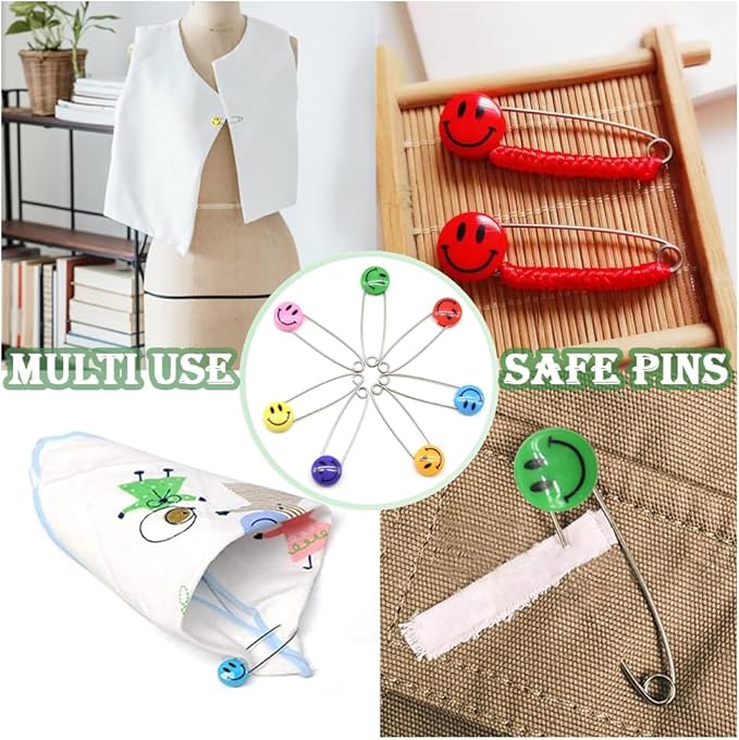 30 PCS Safety Pin 53mm/2.1in Baby Diaper Pins for Cloth Plastic Head Baby Pins for Diapers Stainless Steel Cloth Pins with Locking Closures Nappy Pin for Crafts(DT/Colour Smile)