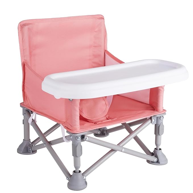 Portable Baby Chair, Folding Booster Seat with Tray for Dining Table Compact Camping Chair for Lawn Beach Travel Babies 6-36 Months