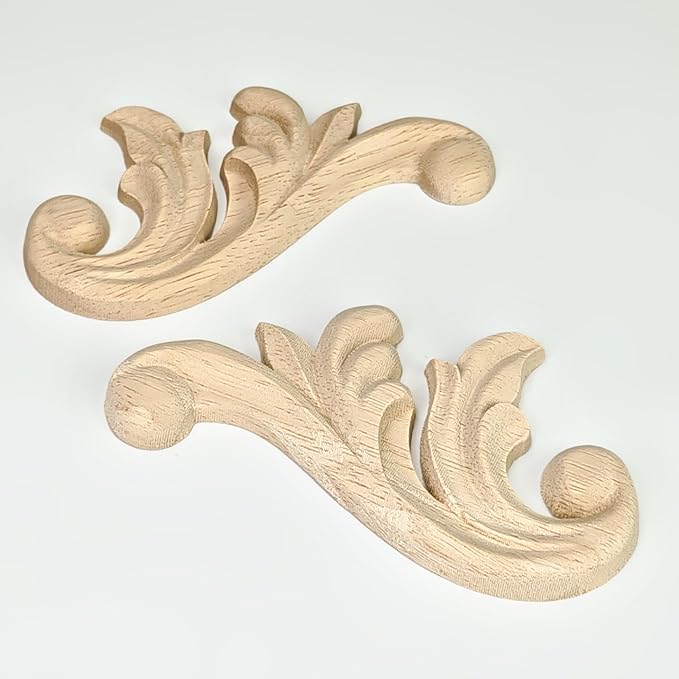 4Pcs Decorative Wood Flower Carved Appliques Corner Onlay 2.5×4.9inch DIY Unpainted Wooden Carved Corner Decal for Furniture Wardrobe Mirror Photo Frame Closet Decoration (2.5×4.9inch)