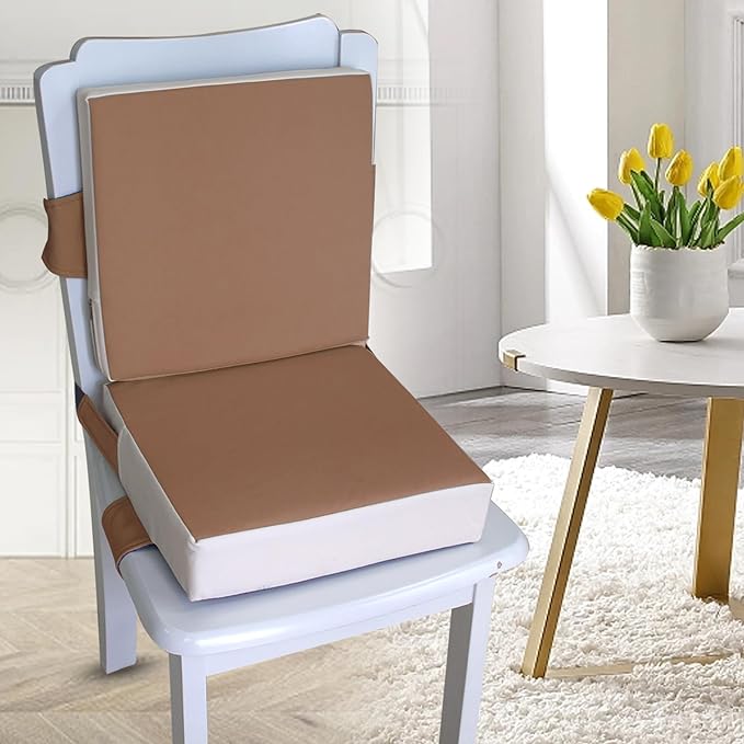 Eiury Booster Seat for Dining Table, PU Anti-Scratch Easy Cleaning Kids Toddler Booster Seat for Table, Portable Travel Increasing Cushion for Chair - Brown