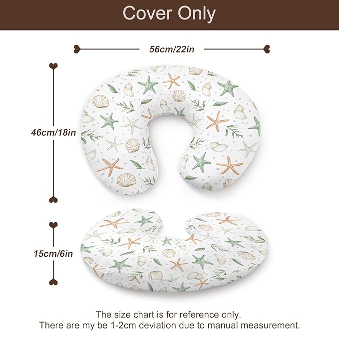 Watercolor Ocean Starfish Seashells Pattern Nursing Pillow Cover, Unisex Sea Animals Removable Breastfeeding Pillowcase Slipcover for Baby Girls Boys Newborns Toddlers, Cover Only