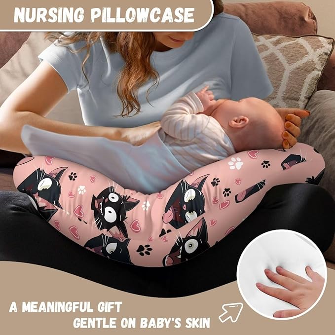 Nursing Pillow Cover with Hidden Zipper Black Cats Dog Paws Skin Friendly for Moms/Baby Nursing Pillow Cover Stretchy Removable Cover for Breastfeeding Pillows