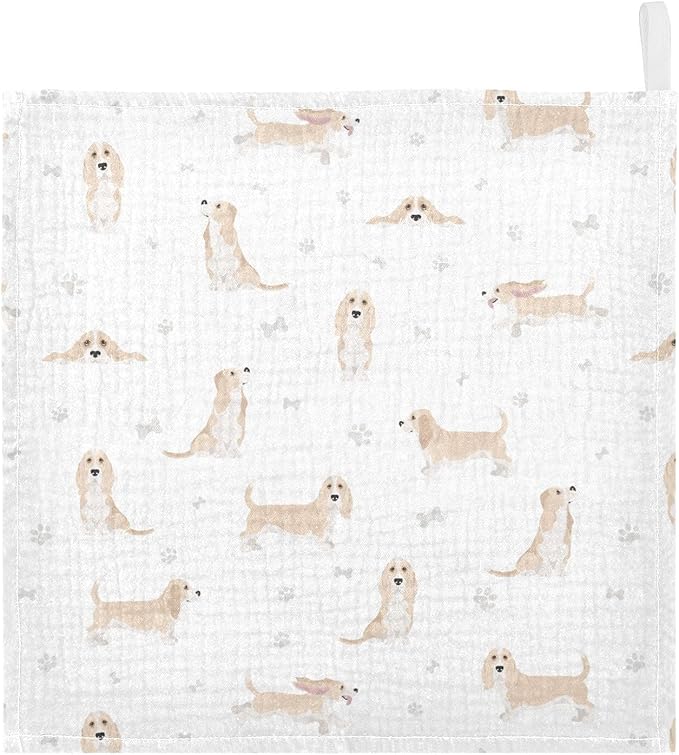 vvfelixl Baby Cotton Washcloths Basset Hound Dog Infants Bath Towel for Unisex Face Towels for Newborn, Natural Baby Wipes Delicate Skin, 11.8 X 11.8 inch, one sizex5